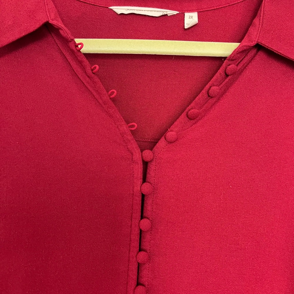 Soft Surroundings Red Sonnet Button Front‎ Ruffled Sleeve Tunic Poet Blouse 2X - Picture 3 of 7